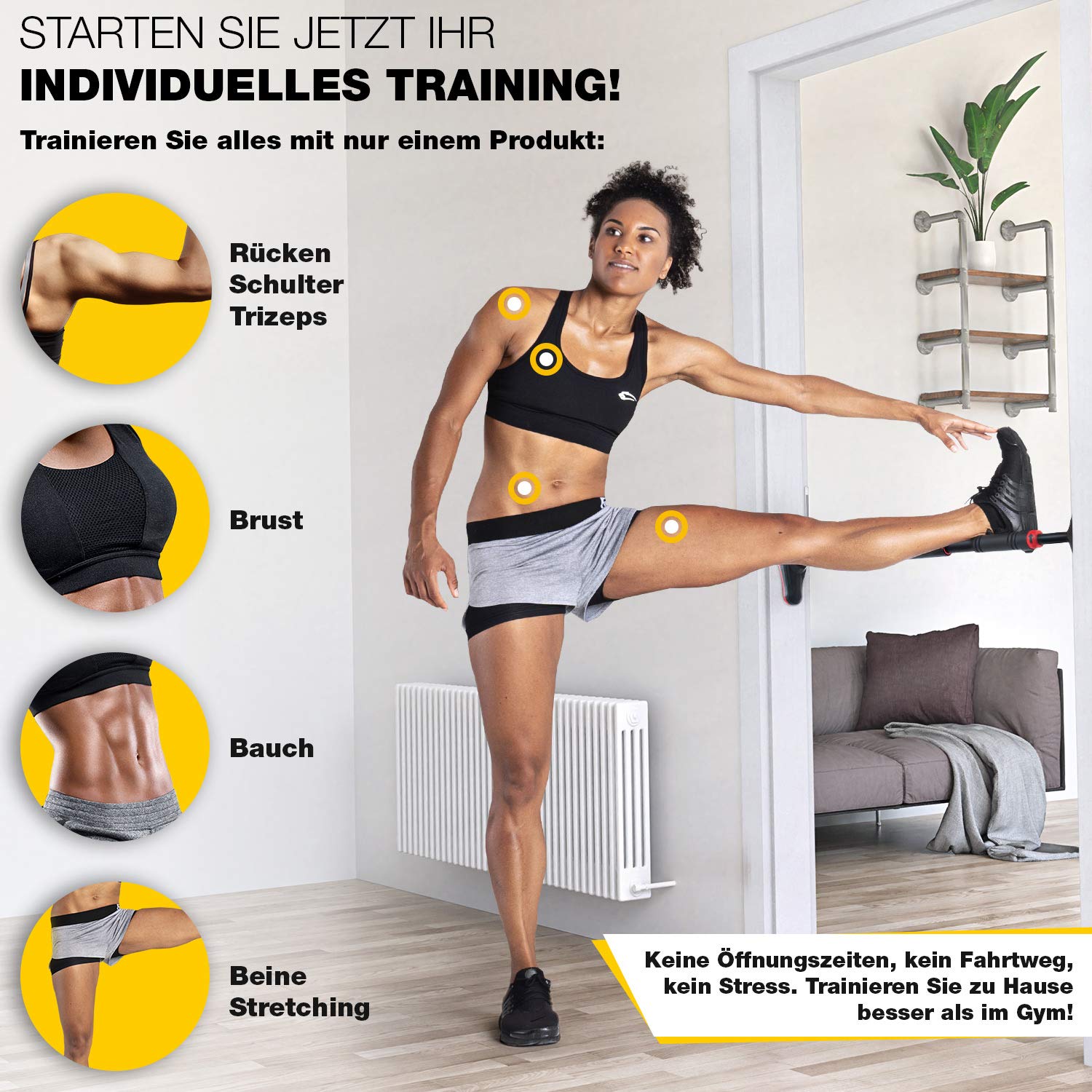 Klimmzugstange Türrahmen ohne Schrauben – Pull Up Bar mit Gear-Lock | bis 150/200 kg, anpassbar bis 90 cm | Türreck für Klimmzüge, Dips & Calisthenics zuhause | SPORTSTECH KS260 / KS270 inkl. eBook