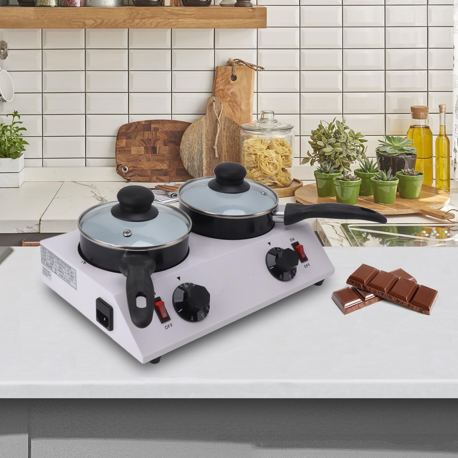 Wakects Macchina elettrica per fusione di cioccolato fusione in alluminio alimentare fusore cioccolato 2 serbatoi Elettrico Tempering Pot (EUspina 220 V)