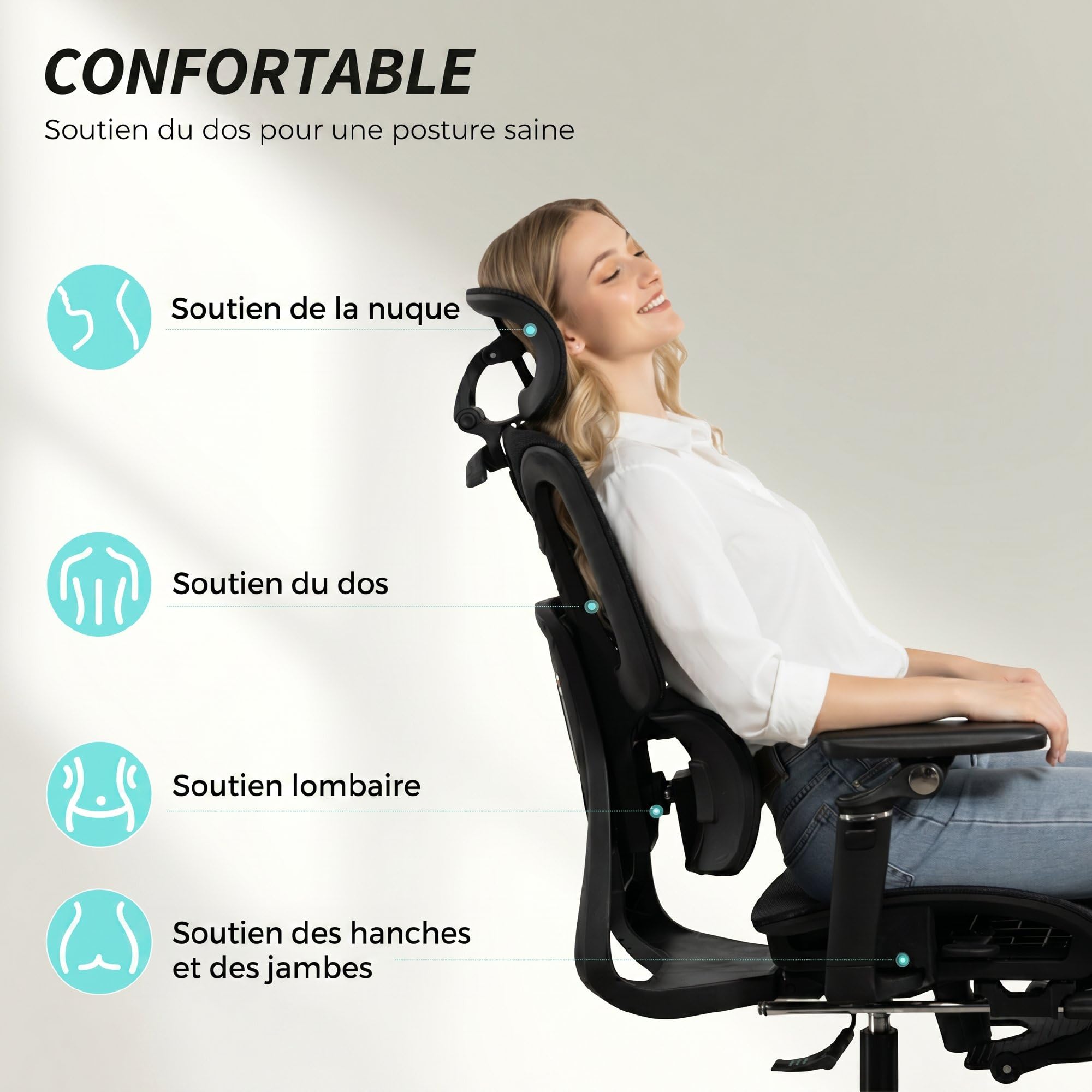 HOMCOM Chaise Bureau Ergonomique en Maille Inclinable Accoudoirs 6D Noir