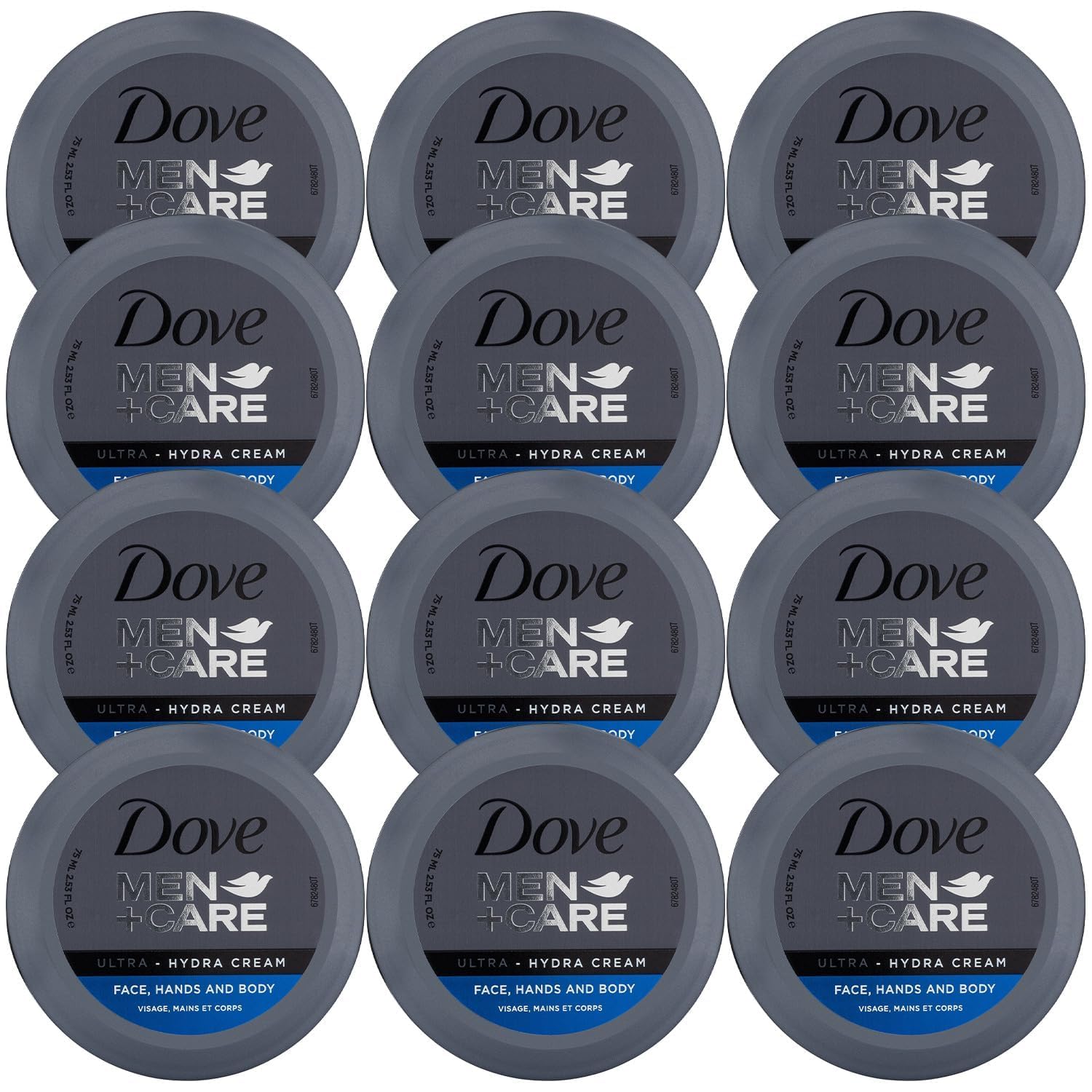 Dove Men+Care Ultra Hydra Cream Lotion, 3-In-1 Advanced Skin Care for Men, Face Cream, Hand & Body Lotion for Dry Skin, 2.53 Fl Oz (Pack of 12)