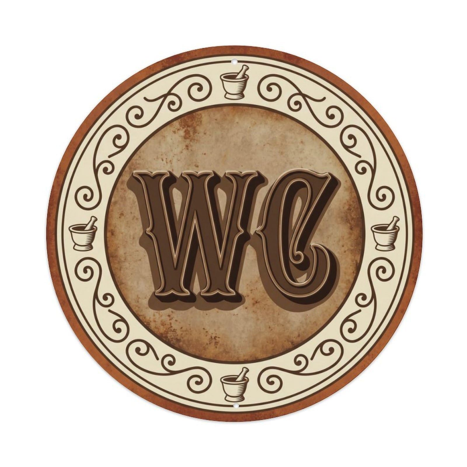 Toilet （WC） Apothecary Vintage Shield Metal Tin Sign Plaque Wall Decor for Cafe, Club Bar, Office, Home Garden Round Metal Poster 8x8Inch