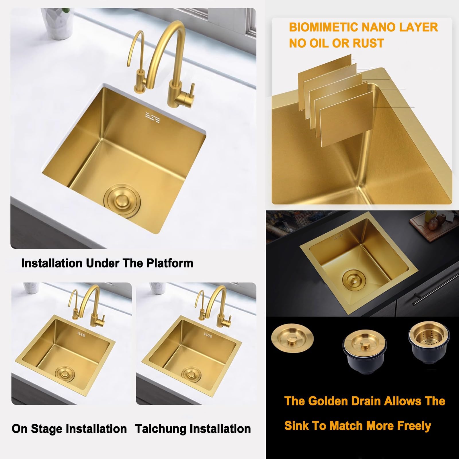 Goldene Barspüle Mit Ausziehbarem Wasserhahn – Edelstahl 16-Gauge Für Küche Oder Bar