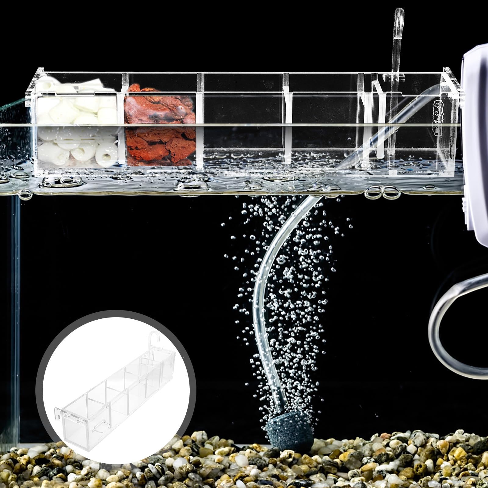 Caja de Acuario Caja de Filtración de Acuario de Acrílico Transparente Bombeo de Agua Elimina Pigmentos Uso Doméstico