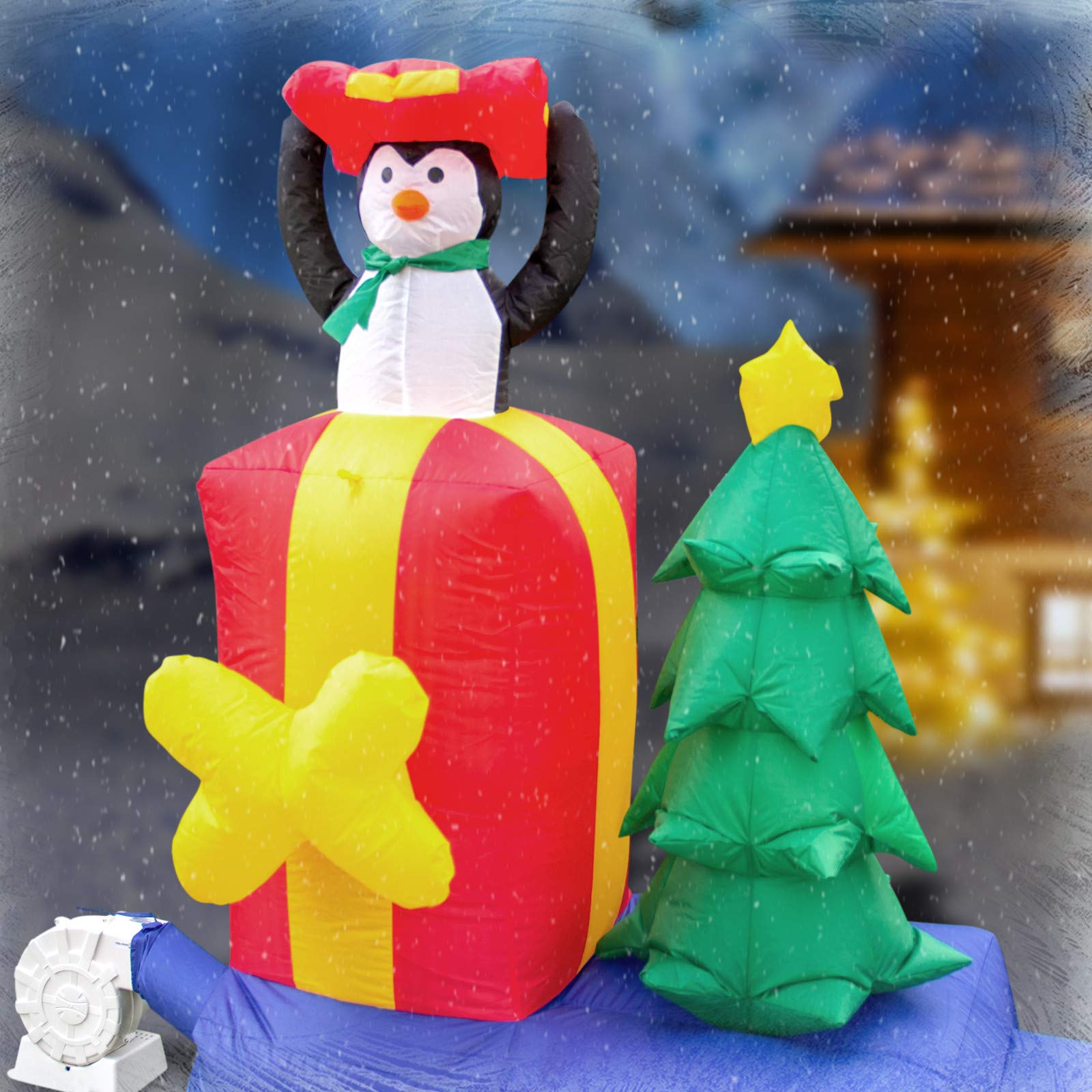 Pridea Weihnachtszug Eisenbahn 600 cm Weihnachtsdeko Aussen Zuckerstangen Aufblasbarer Weihnachtsmann Schneemann XXXL Weihnachtshüte Wasserfeste Weihnachtsdekoration Weihnachten Chrismas mit Gebläse