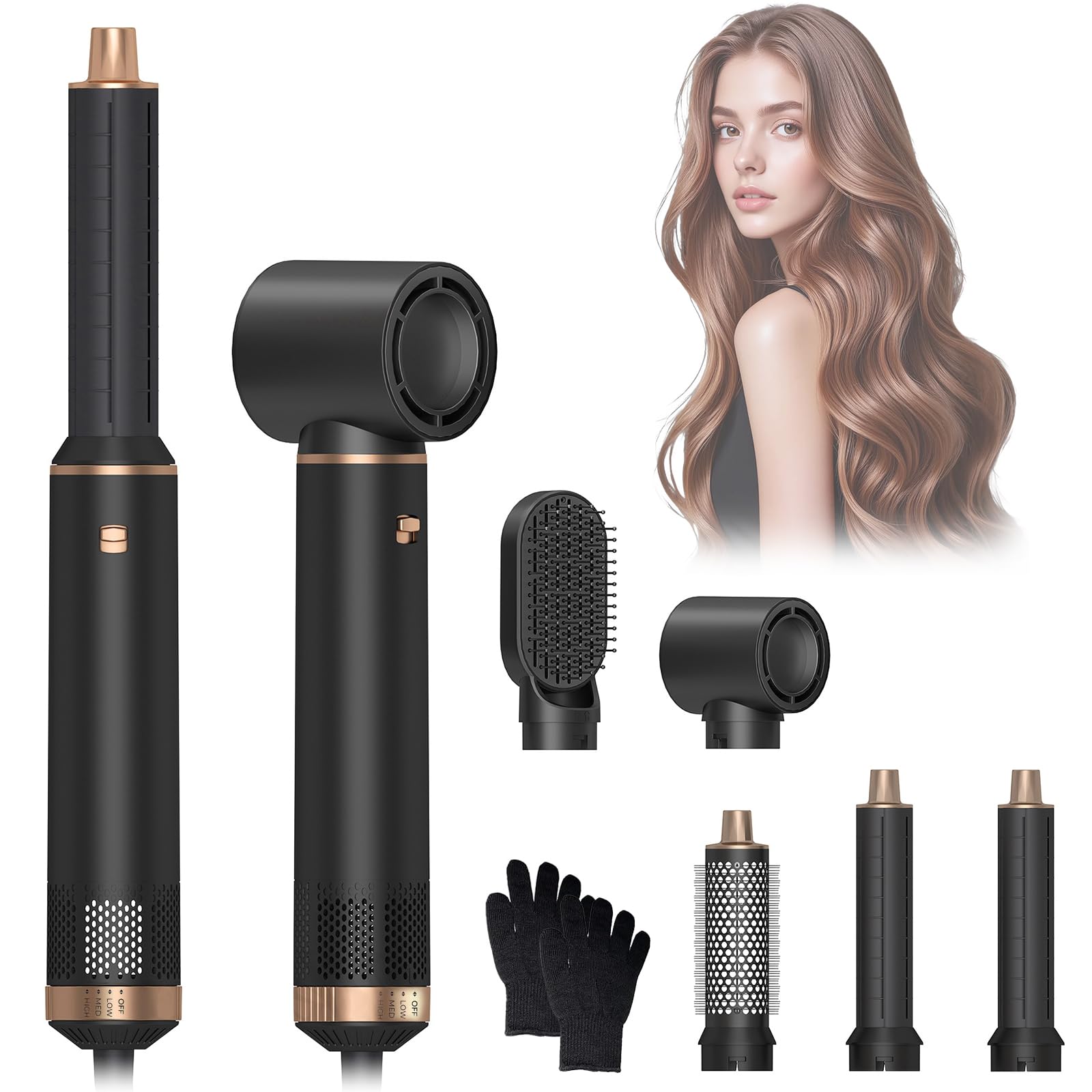Cepillo Secador de Pelo Air Styler 5 en 1 Moldeador Pelo Cepillo de Aire Caliente Multifunción con Iones Negativos Secador, Rizador y Cepillo Térmico para Cabello Seco, Liso y Rizado