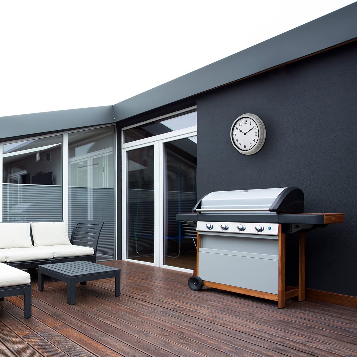 TFA Dostmann Reloj de Pared analógico XL para Exteriores, 60.3067.02, con diseño Retro, Resistente a Salpicaduras, Metal y Cristal, para terraza o balcón, Color Blanco