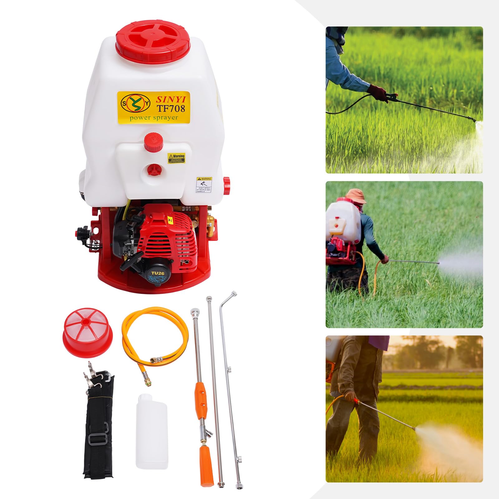 Spryskiwacz spalinowy, 20 l, 2-suwowy, 25,4 cc, wysokociśnieniowy opryskiwacz z pistoletem natryskowym i drążkiem przedłużającym, przenośna opryskiwacz ogrodowy do rolnictwa, sadu, ogrodu, zwalczania