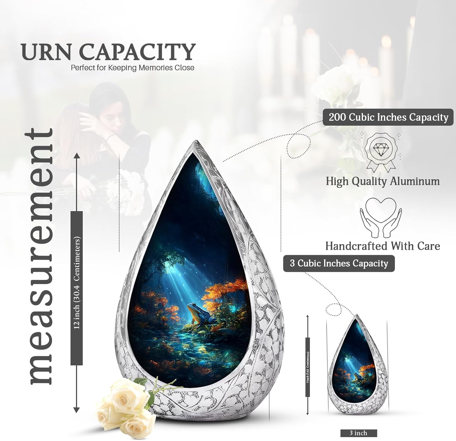 Frog Cremation Urn for Human Ashes Adult Men and Women - Blue Large 10 Inch Memorial Urns - Unique Frog Design Funeral Urn - Decorative Burial Container for Remains