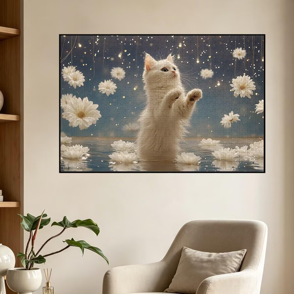 Puzzle 1500 elementów dla dorosłych drewniany kot, kwiat puzzli, 87x57cm