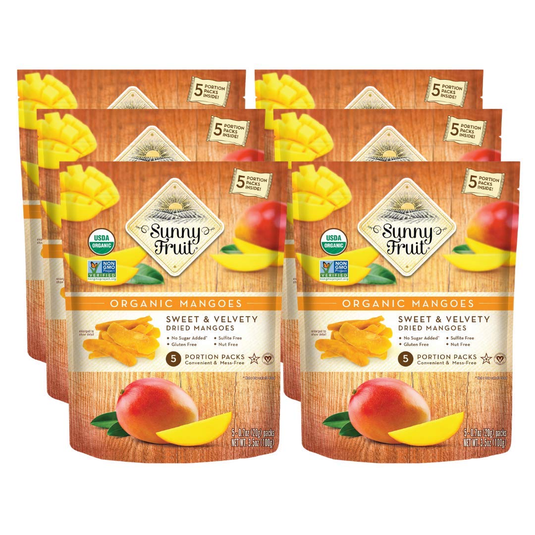 Soft Organic Dried Mangoes - 6 Bags (30 Individual Portion Packs) | No Preservatives, Sulfides or Sugar Added | Healthy, Convenient Dried Fruit Snack Packs | NON-GMO, VEGAN, HALAL, KOSHER