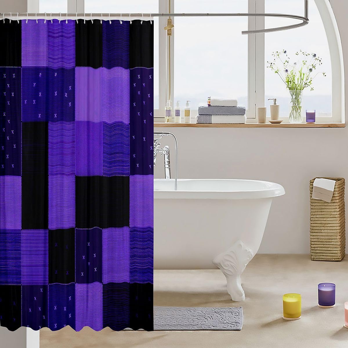 Feelyou Geometric Shower Curtains Patchwork Printed Bathroom Curtain for Kids Women Men Modern Bathroom Accessories Waterproof Polyester Fabric for Stalls Bathtubs 72"x78" image 3
