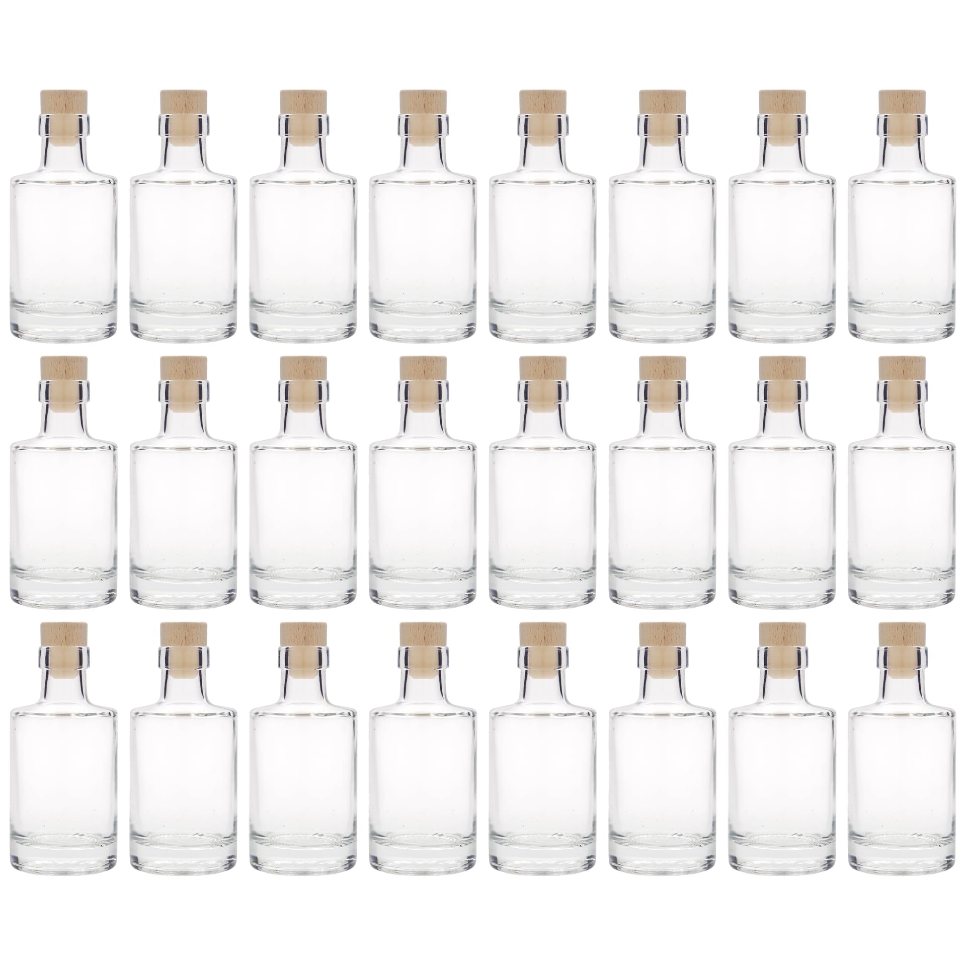 Zestaw 24 szklanych butelek 200 ml Aventura okrągłe, przezroczyste, z korkiem