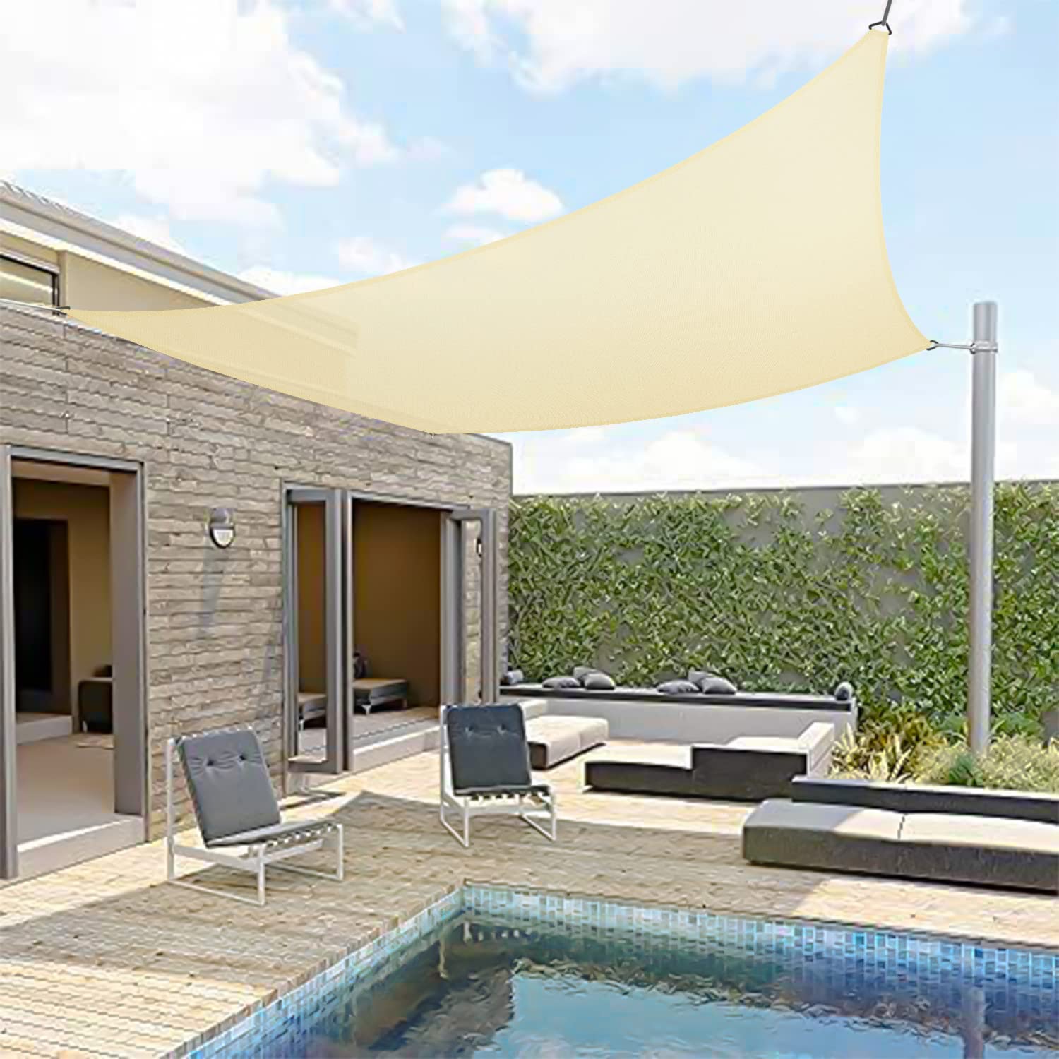 HIPPO Shade Sail 9.5 x 8 ft 180 GSM Sun Shade 90% UV Block for Canopy Cover, Outdoor Patio, Garden, Pergola, Balcony Tent (Ivory, Customized, Pack of 1)