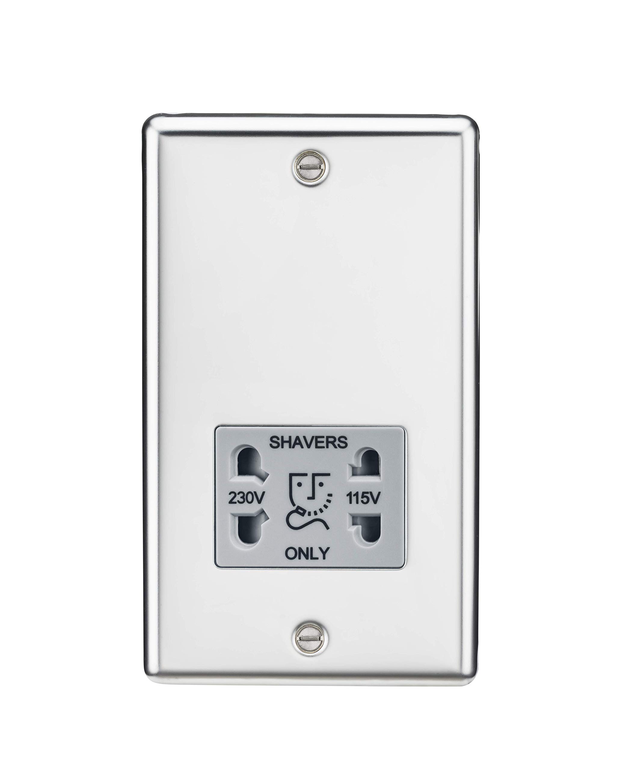 Knightsbridge Polished Chrome Cl89pcg Round Edge Dual Voltage Shaver Socket In With Grey Insert
