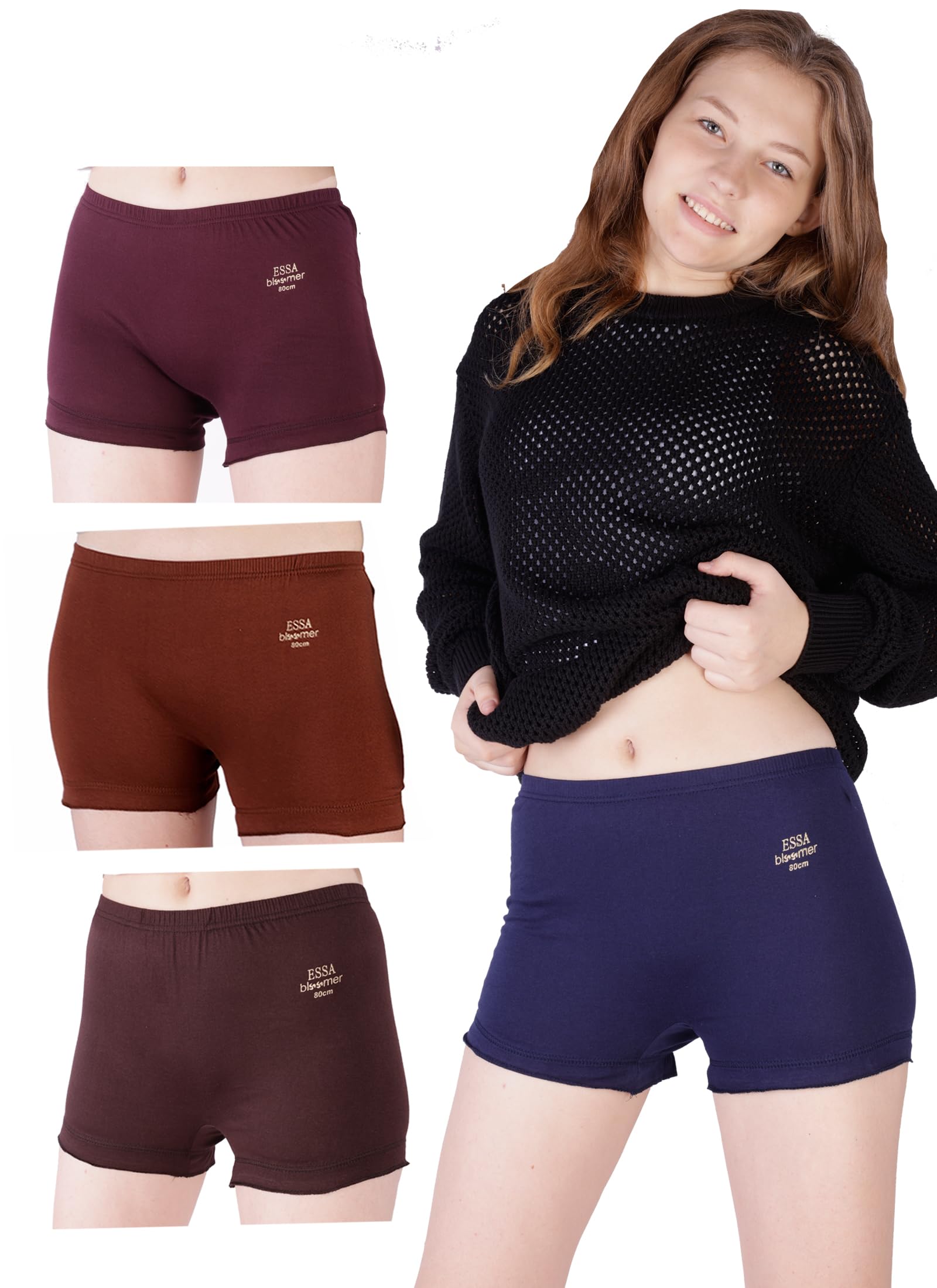 Women's Bloomer | Full Coverage, 100% Cotton, Hosiery, Mid Waist | Inner Elastic Waistband | Underwear, Innerwear, Boyshorts | Solid (Combo Pack of 4) (Multicolour)