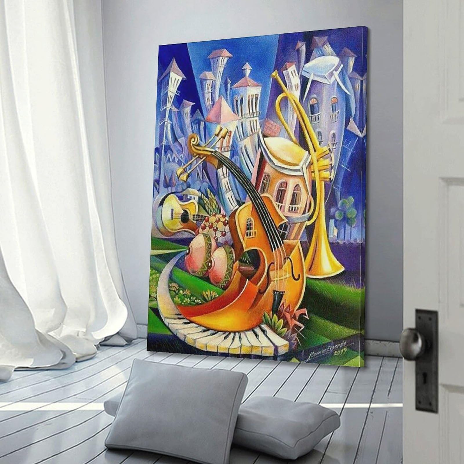 Poster per festival musicali, decorazione per bambini, poster astratto con strumenti musicali, poster decorativo da parete su tela e stampa artistica moderna per camera da letto, poster decorativo per