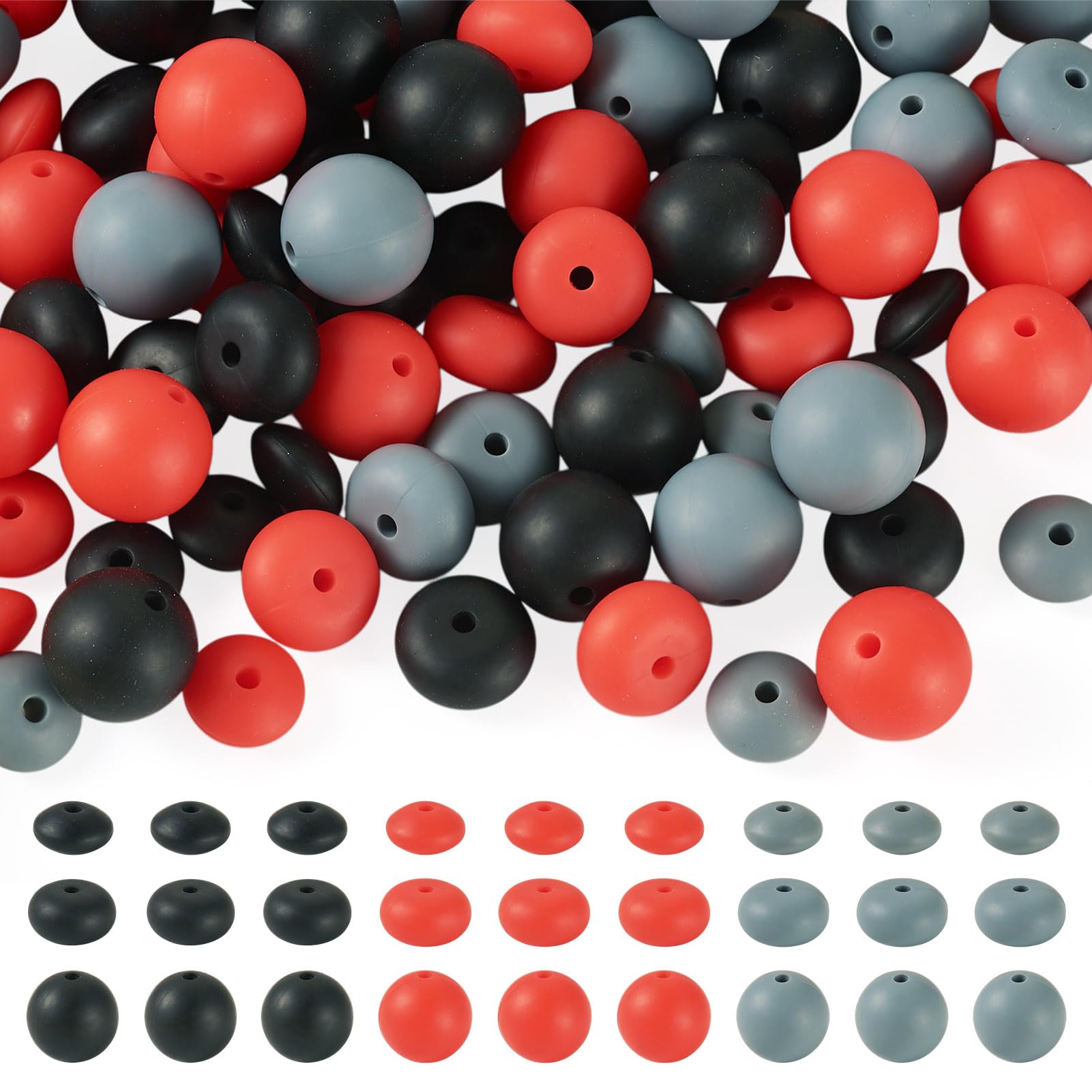 Cheriswelry 90Pcs Rondelle Rubber Beads Oval Silicone Focal Abacus Beads Lentil Shaped Rubber Bead for Jewelry Making Bracelet DIY Crafts Beading Pens