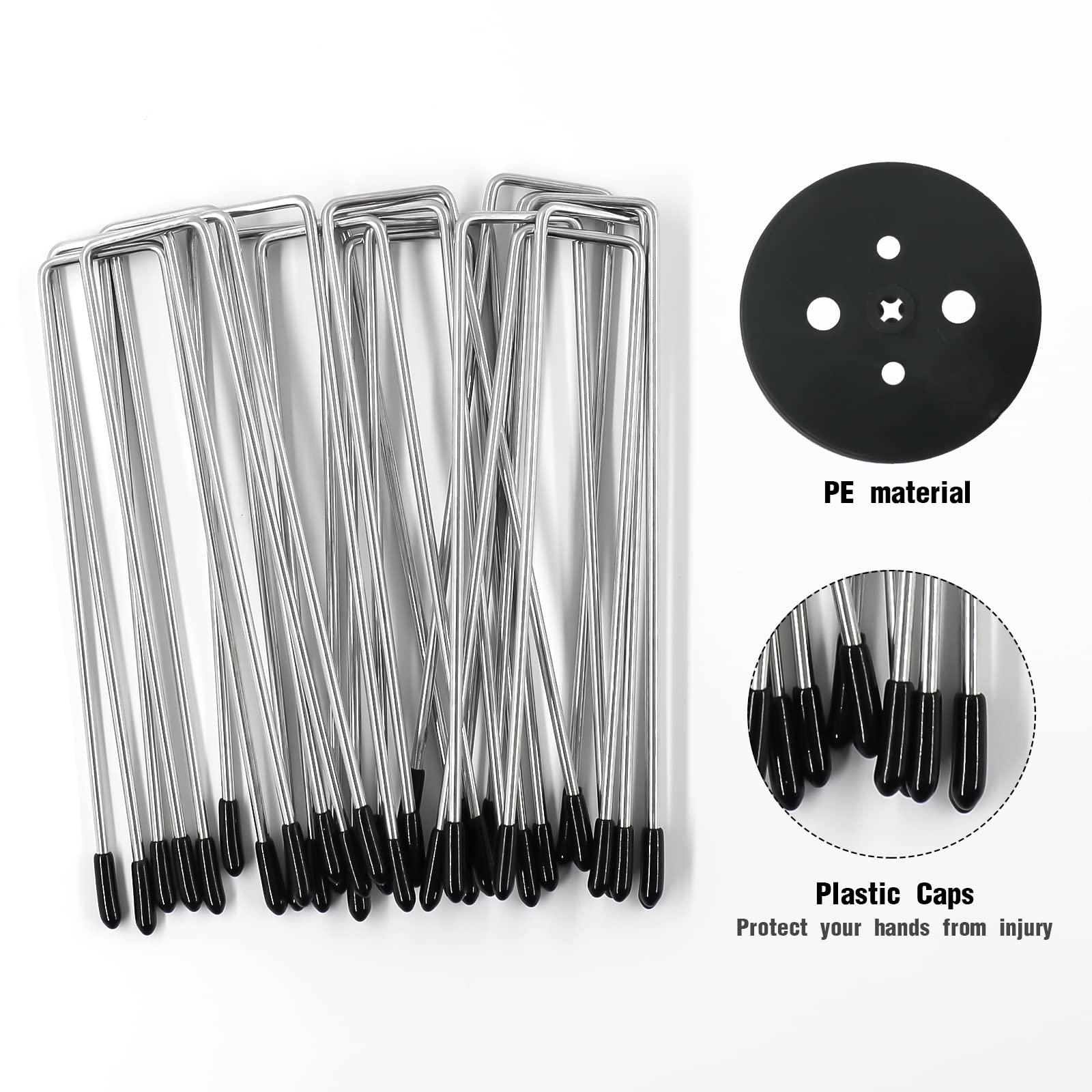 AGAKY Picchetti da giardino in metallo zincato, 50 pezzi con 50 rondelle, a forma di U, per controllo dell'erba, reti, prato, telo da terra, paesaggio, recinzione, 150 mm