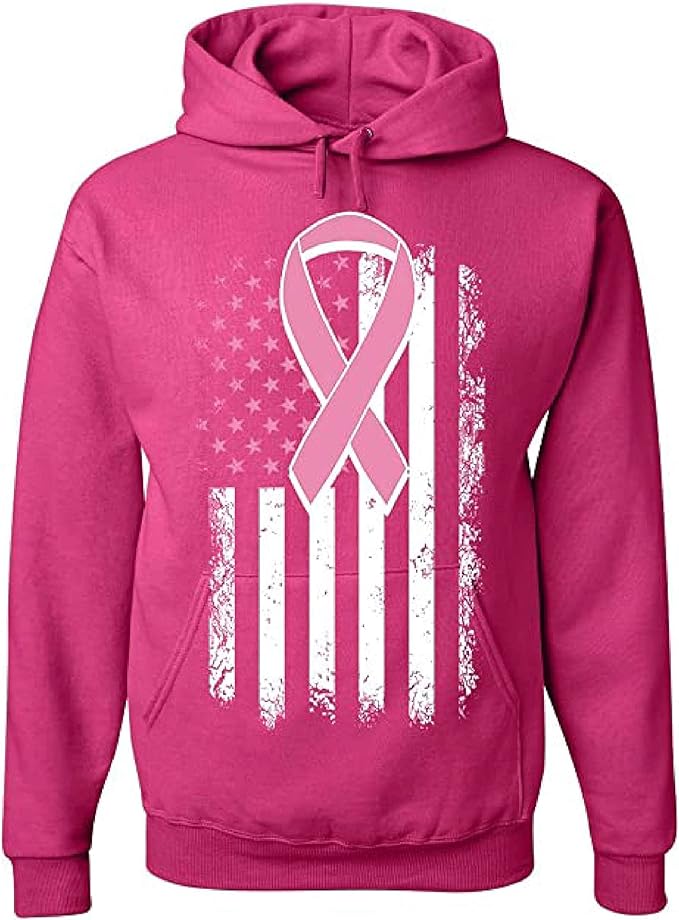 Pink Ribbon Distressed Flag Hoodie