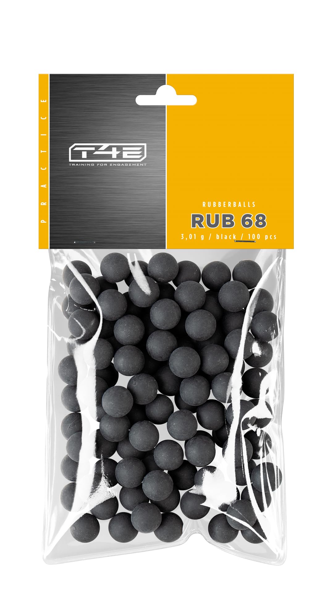 T4E Paintball Kugeln RUB 68, Munition Kaliber 0.68 100 Stück, Rubberballs, schwarz