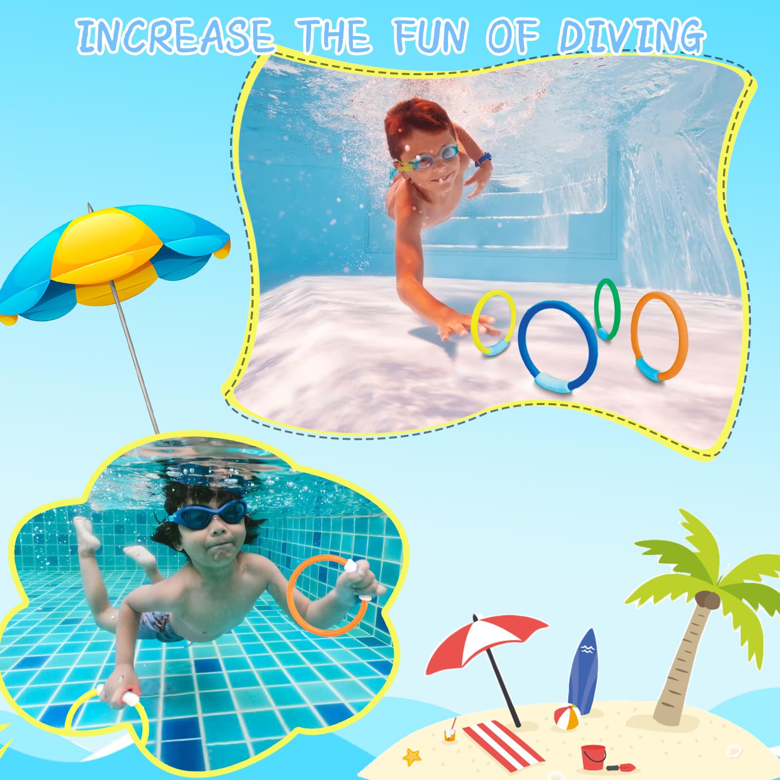 Jouets Piscine été Sécuritaires THOTCOC Jouets De Piscine, 3PCS 80CM Anneaux De Plongée, Jeux D'entraînement Aquatique Pour Les Cerceau Lesté Piscine