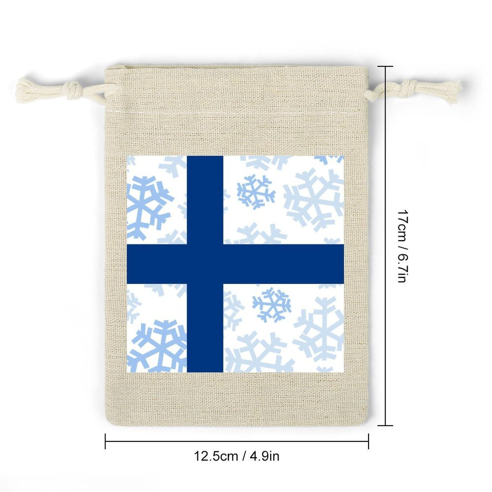 Finland Finnish Flag with Snowflakes 8 Pack Small Gift Bags Cotton And Linen Drawstring Pockets Sachet Bag for Party Home Supplies