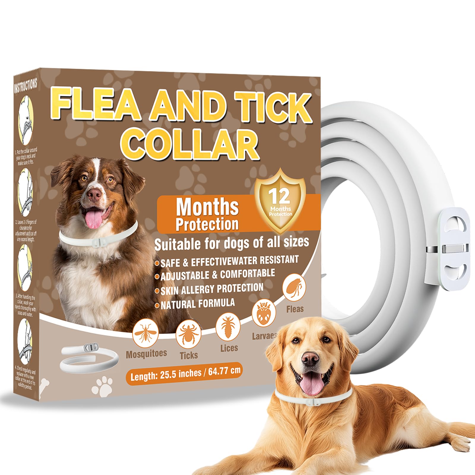 Inpumo Collar Antiparasitario para Perros, Collar Antipulgas y Garrapatas, Apto para Todos los Tamaños, Fórmula Natural Segura, Material Impermeable, Dura 12 Meses (1 Pack) - 2