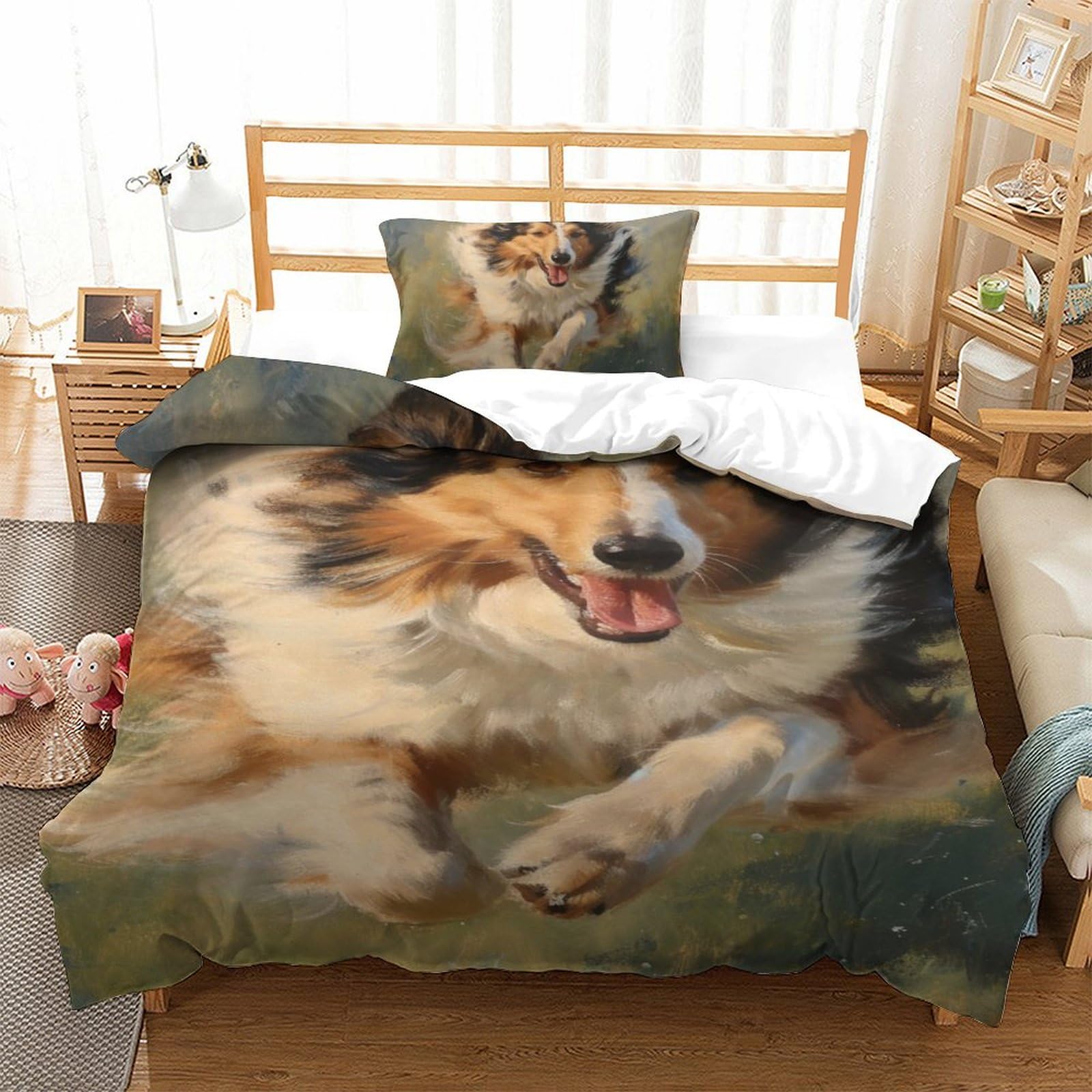 Housse de couette chien 3D SheepLe literie microfibre 135x200cm pour lit enfant