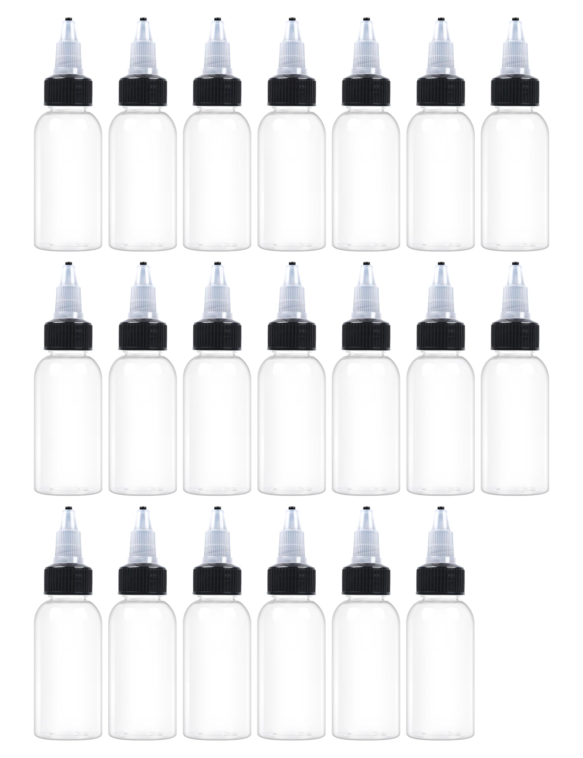 EOSAU 20 Pcs 1oz Plastic Squeeze Bottles with Twist Top Cap, 30ml Clear Dispensing Bottles, Empty Squirt Bottle for Liquids, Sauces, Arts, Crafts,