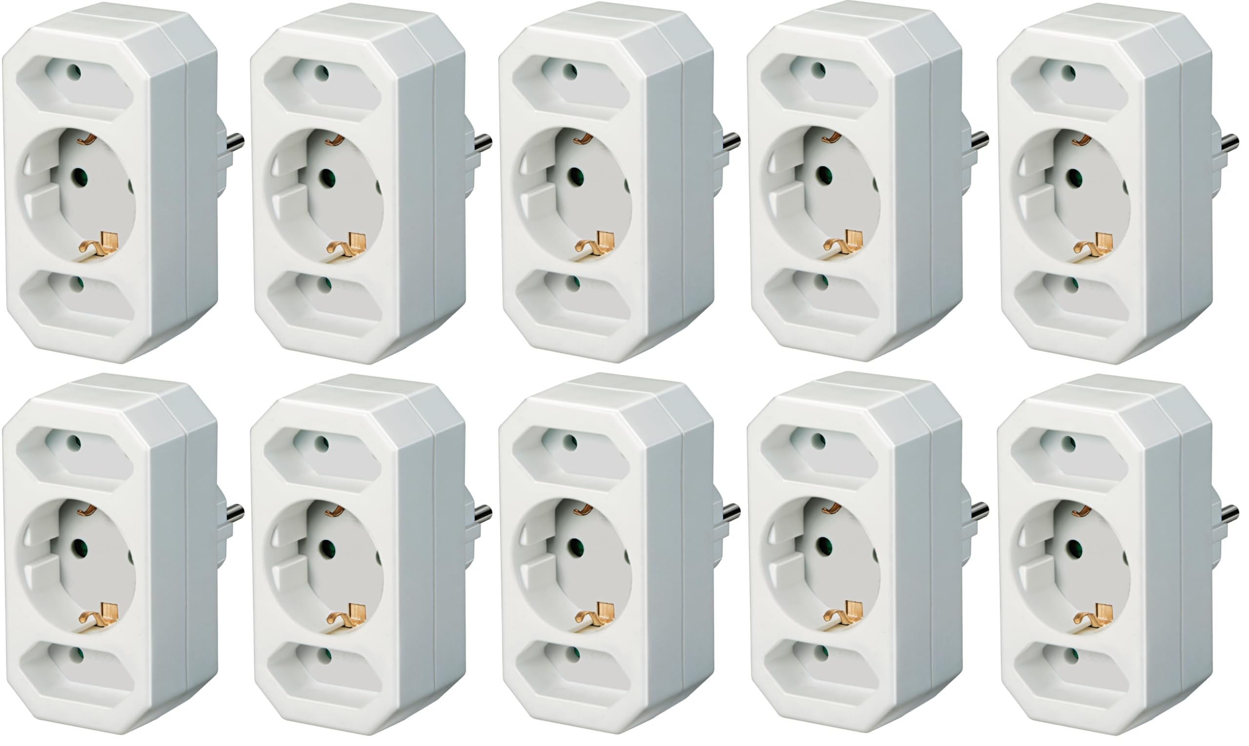Brennenstuhl Mehrfachsteckdose, Steckdosenadapter mit erhöhtem Berührungsschutz weiß (2X Euro, 1x Schuko, 10 Stück)