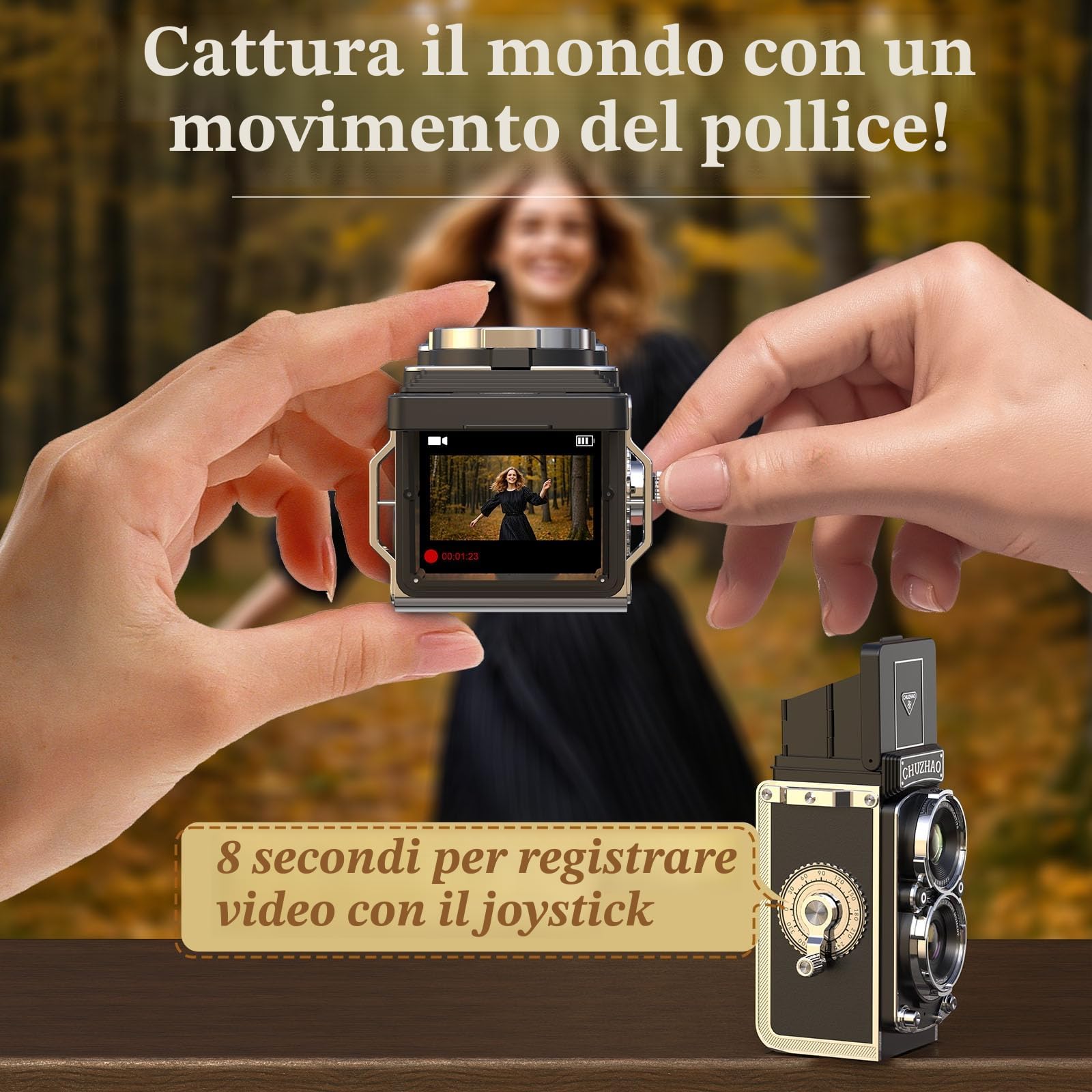 CHUZHAO Fotocamera Vintage Digitale 1080P 12MP FHD Autofocus Macchina Fotografica Digitale Compatta, Mini Fotocamera Retro con Scheda di Memoria Micro 16G, Principianti, Adolescenti, Adulti