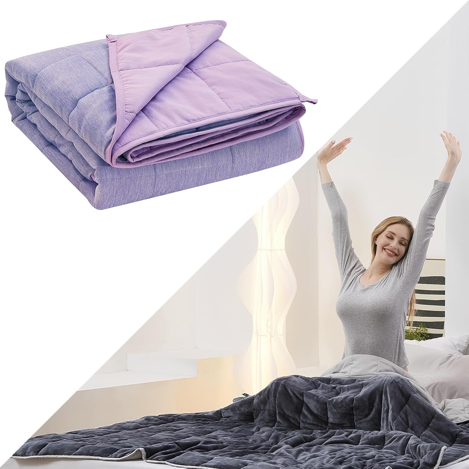 Satwip 2 PCS Weighted Trow Blanket, Super Cozy Flannel Grey Weighted Blanket 60" x 80" 20 Pounds and 10 LBS Purple Cooling Weighted Blanket for Hot Sleepers, Available Year-round