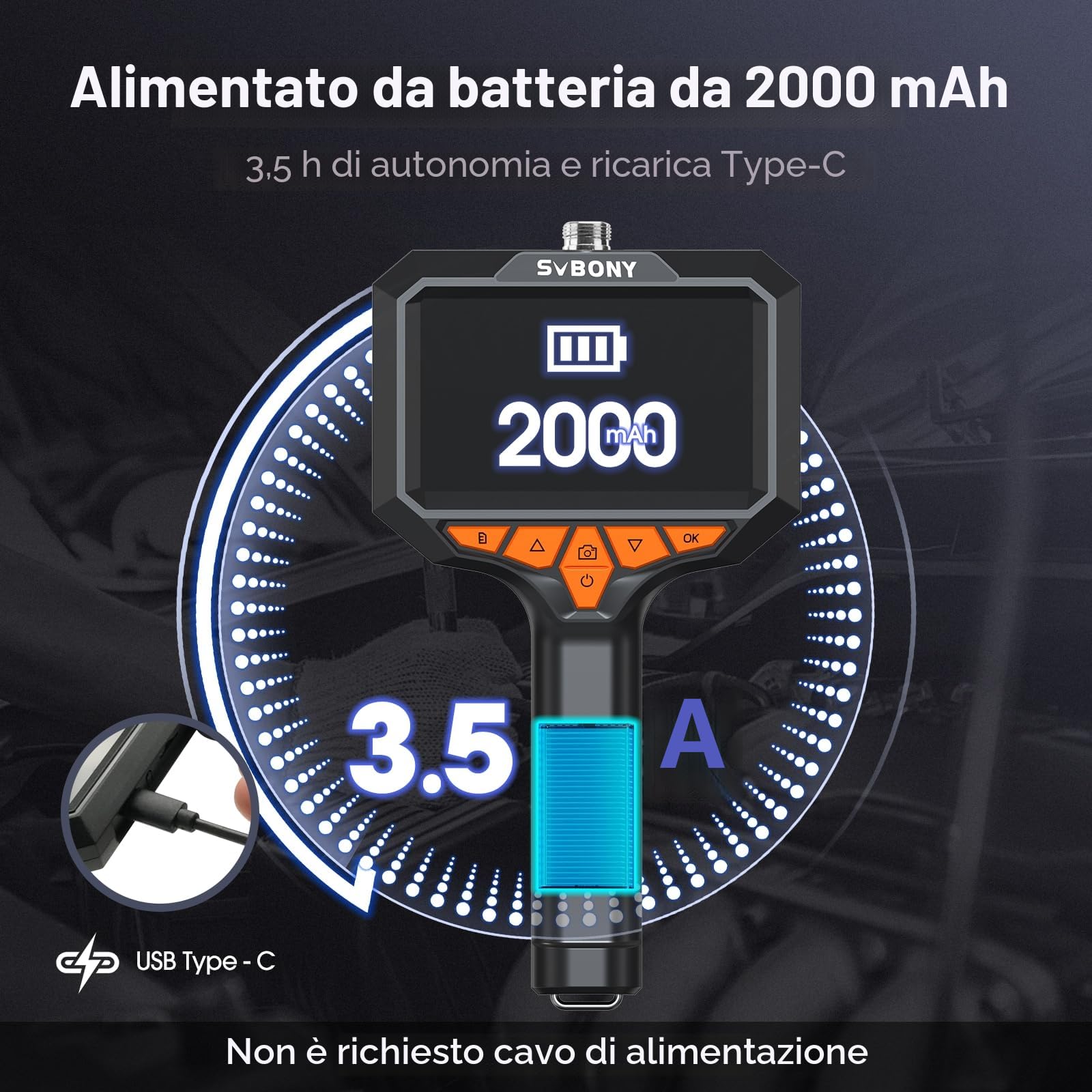 Svbony SM501 Telecamera Endoscopica, Schermo IPS 4,3'', Scheda 32GB, Registrazione Video HD e Foto Nitide, IP67 Impermeabile, 8 LED, per Tubi, Motore Auto, Scarichi e Casa