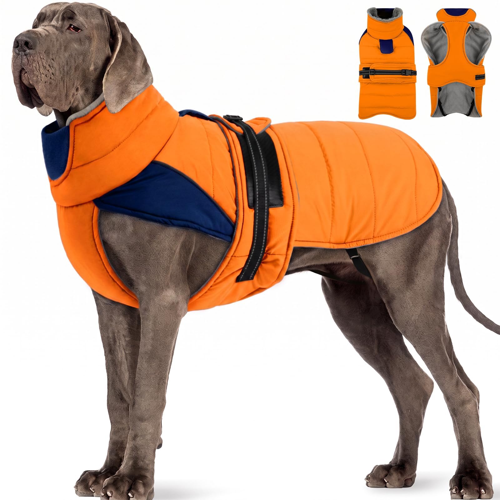 MIGOHI Warm Large Dog Jacket,Waterproof Dog Winter Coat, Orange, XXXL
