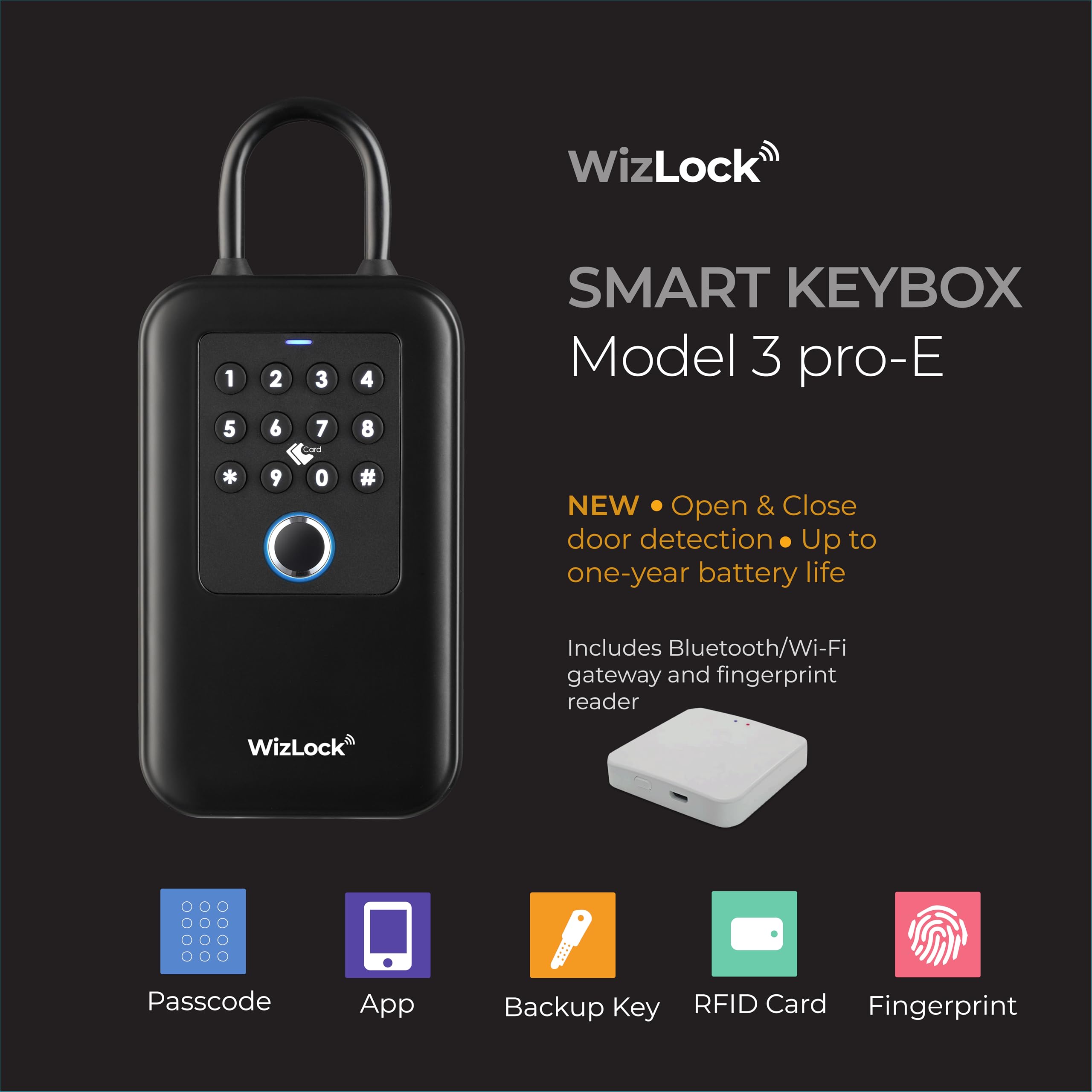 Smart KeyBox - Smart Key Box in alluminio nero - Tastiera a tasti, Sensore di apertura, Gateway Bluetooth/Wi-FI 2,4 GHz aggiunto - App Tuya