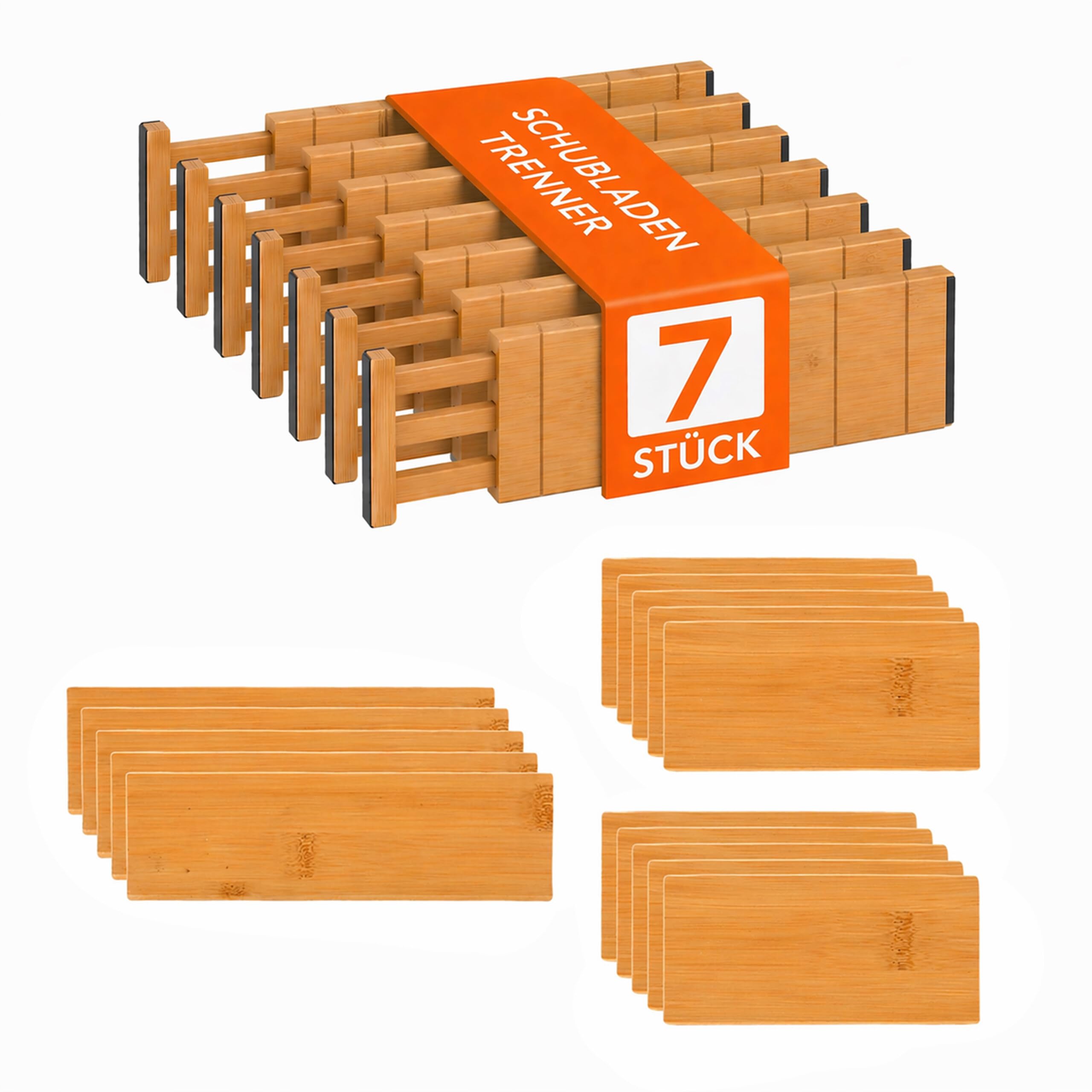Relaxdays Schubladentrenner, 22-TLG. Set, verstellbar, 43,5-56,5 cm, Schubladenorganizer mit Trennwänden, Bambus, Natur