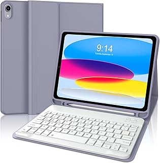 iPad 第11世代 (A16)2025 キーボード付きケース iPad 第10世代 キーボードケース 10.9インチ Bluetooth ワイヤレス キーボードカバー Apple Pencil収納 脱着式 オートスリープ機能 多角度調整 傷つけ防 パープル