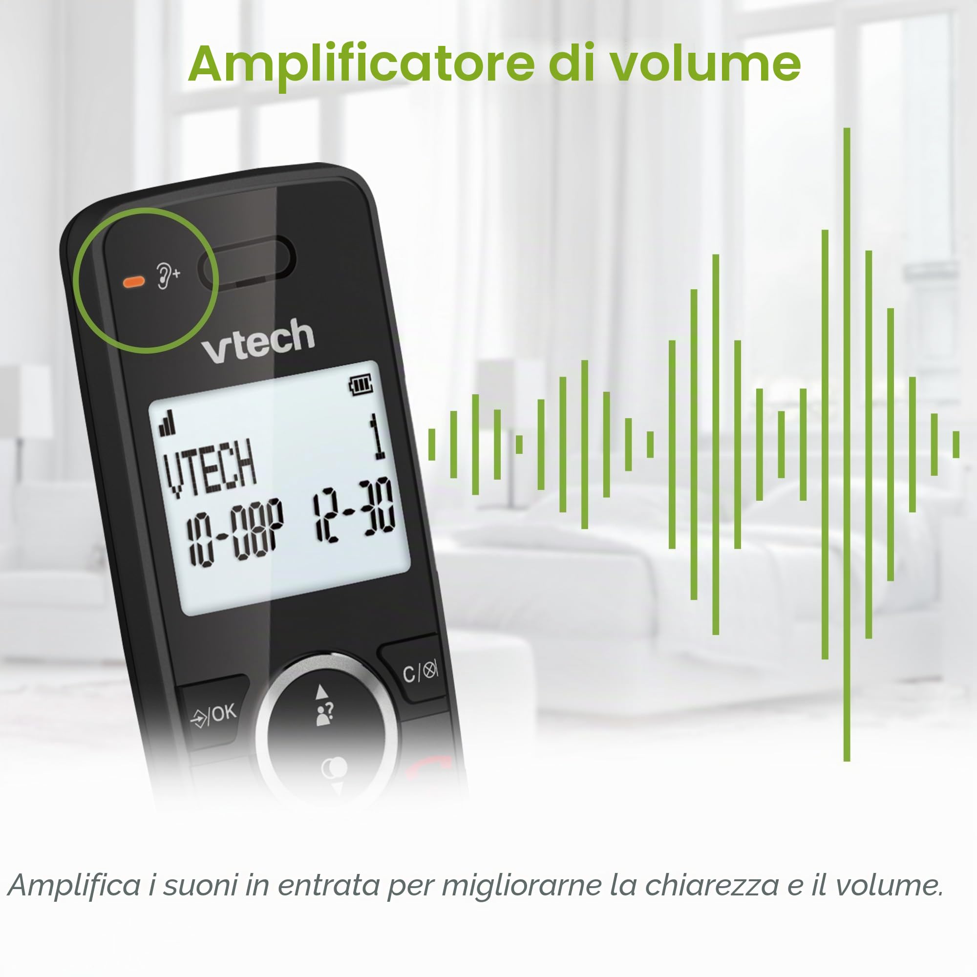 VTech ES2001 Telefono senza fili DECT a 2 combinati con blocco chiamate, amplificatore di volume, ID chiamante/chiamata in attesa,18 ore di autonomia,schermo e tastiera retroilluminati