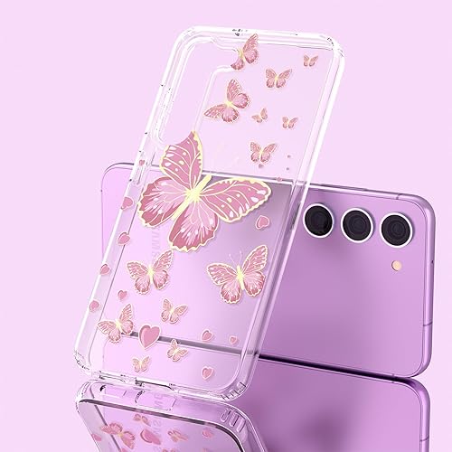 Miniatura 2 de ooooops Funda protectora delgada y transparente para Samsung Galaxy S23 de 6.1 pulgadas para Samsung Galaxy S23 de 6.1 pulgadas (mariposa rosa)