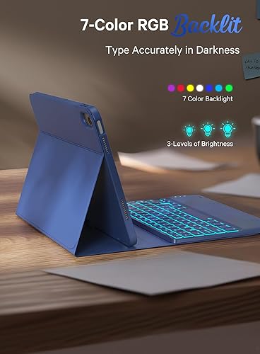 Miniatura 4 de CHESONA Funda para iPad de 10 generación con teclado, 2 canales inalámbricos para iPad (A16) de 11 y 10 generación (20252022), luz de fondo, funda