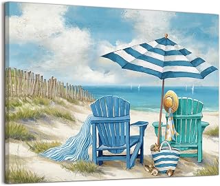 LAIART Blue Ocean Canvas Wall Art Decor Beach Chair Picture Prints,Relaxing Seascape Artwork