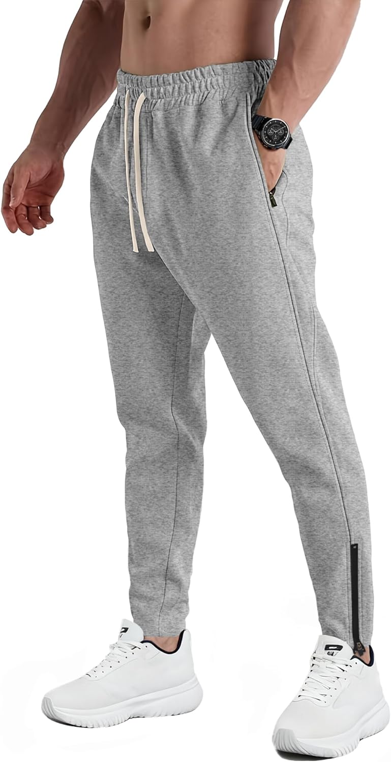PLEPAN Mens Sweatpants with Zipper Pockets Slim Fit Joggers Workout Pants for Athletic Gym Bodybuilding Training
