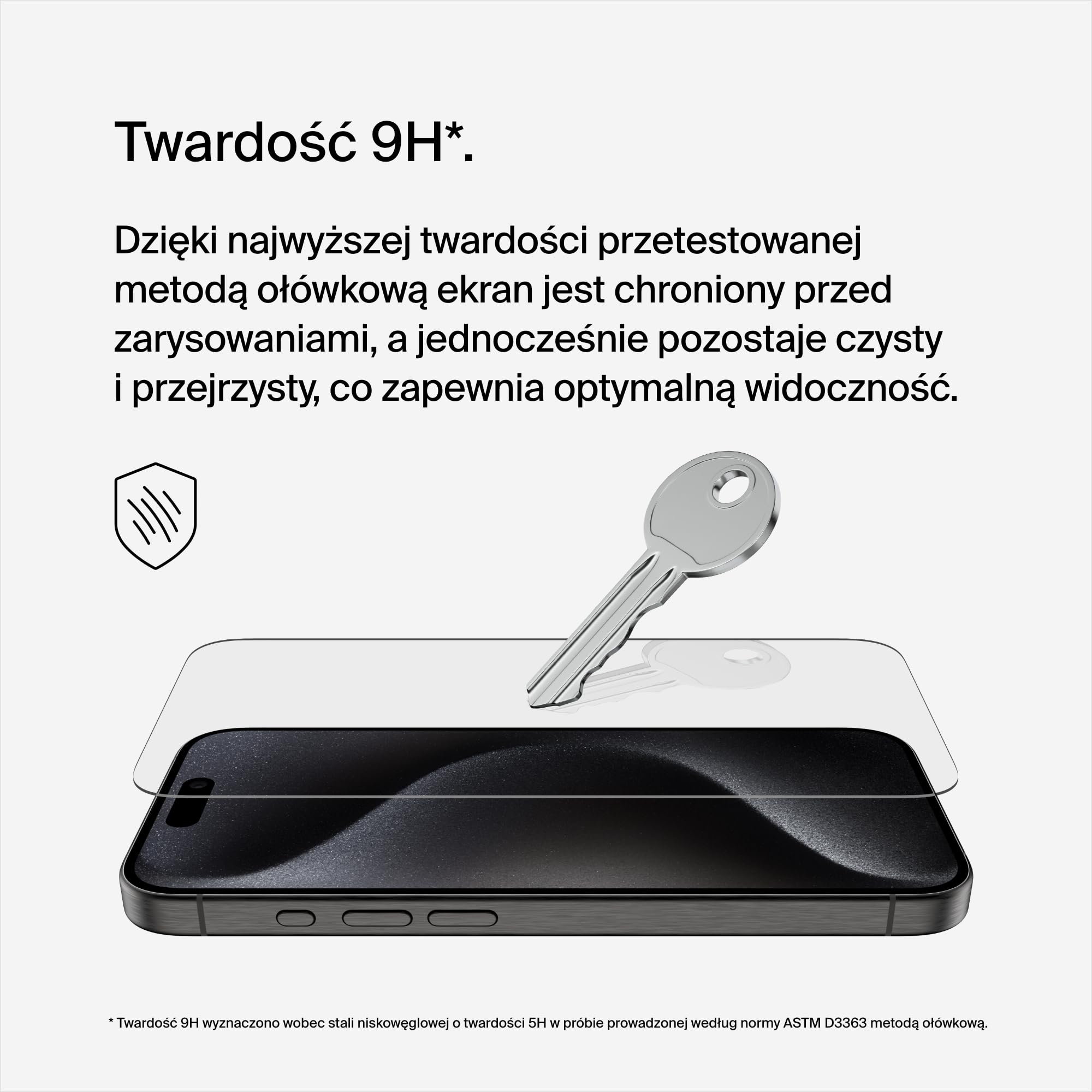 Belkin ScreenForce TemperedGlass Powlekane szkło ochronne, hartowane do iPhone’a 15 Pro, cienkie, przejrzyste, odporne na zarysowania, z ramką Easy Align do mocowania bez pęcherzyków powietrza