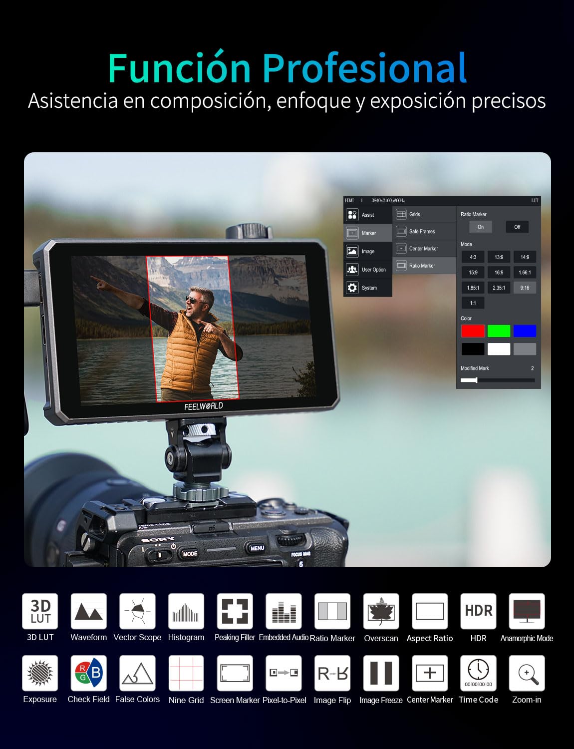 FEELWORLD SC6 Monitor de Campo 6 Pulgadas 1500nit 3G-SDI FHD Pantalla Táctil Aluminio c/Batería NP-F750, Ent/Sal 4K HDMI 60Hz, 3D LUT, HDR, Perilla Multifunción – para Cineastas y Rodajes Exteriores