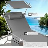 tectake® Set de 2 Chaise Longue Pliante Bain de Soleil Jardin Exterieur avec Pare Soleil, Appuie-tête, Pochette Chaise longue inclinable Transat de plage Relax Jardin Camping Salon de jardin exterieur - 4
