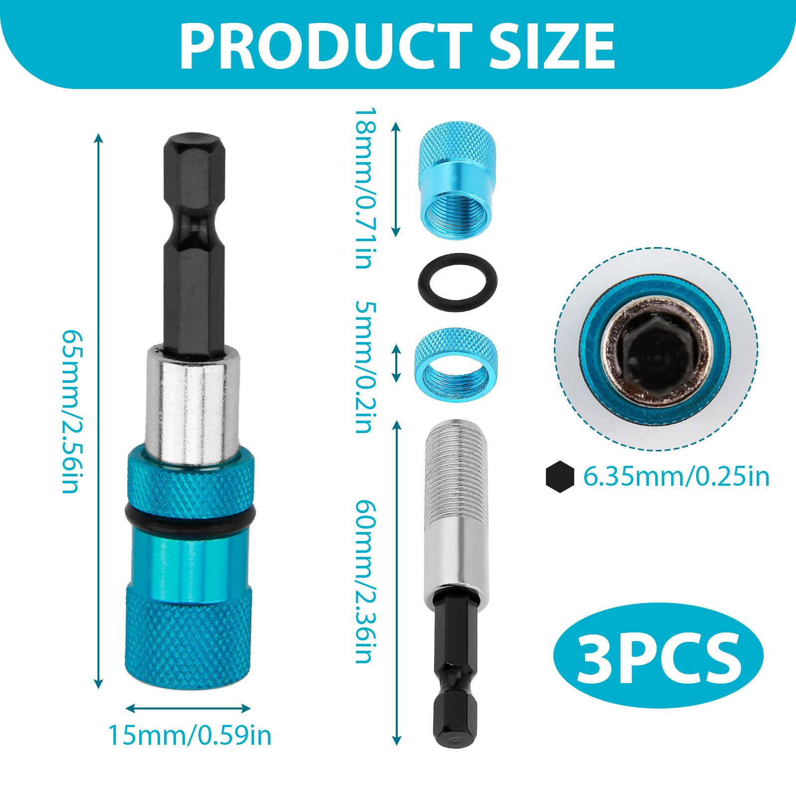 3 Pezzi Inserto per Viti Cartongesso, Portapunte Magnetici per Trapano a Secco, Portainserti Magnetico, Attacco Esagonale da 1/4", per Avvitatori a Batteria e Trapani a Mano