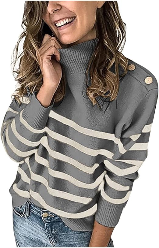 Strickpullover Damen Grobmaschig Turtleneck Pullover Dicke Zopfmuster