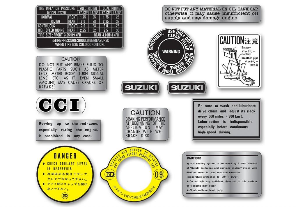 SGT-7377-750-WS Late Suzuki GT750 Warning Label Set