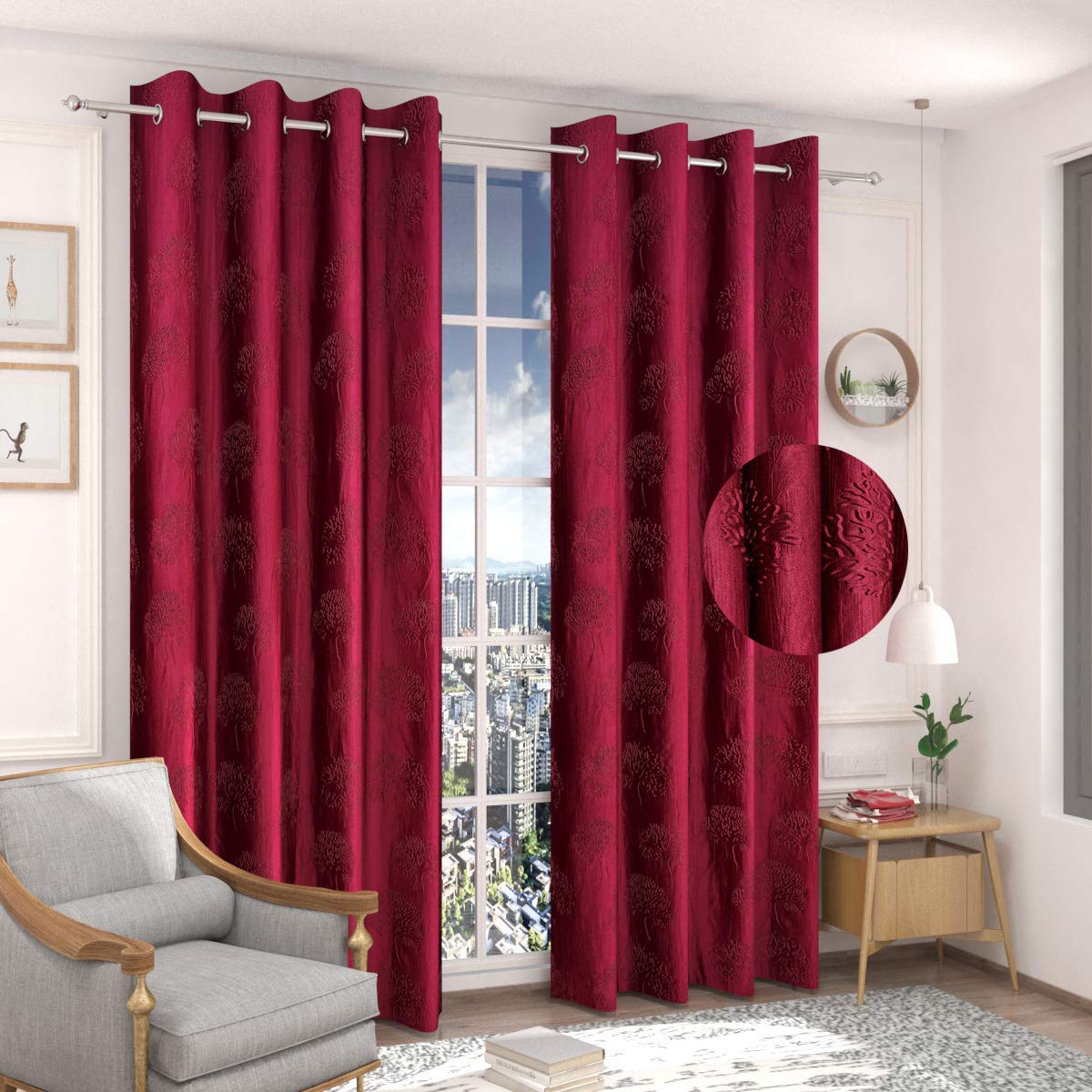 Fabrilia Polyester Embossed Tree Punch Eyelet Room Darkening Door Curtain for Living Room Bedroom, Pack of 2 (Door 4 feet x 7 feet, Maroon) (B09S1CLBNR) Amazon Price History, Amazon Price Tracker