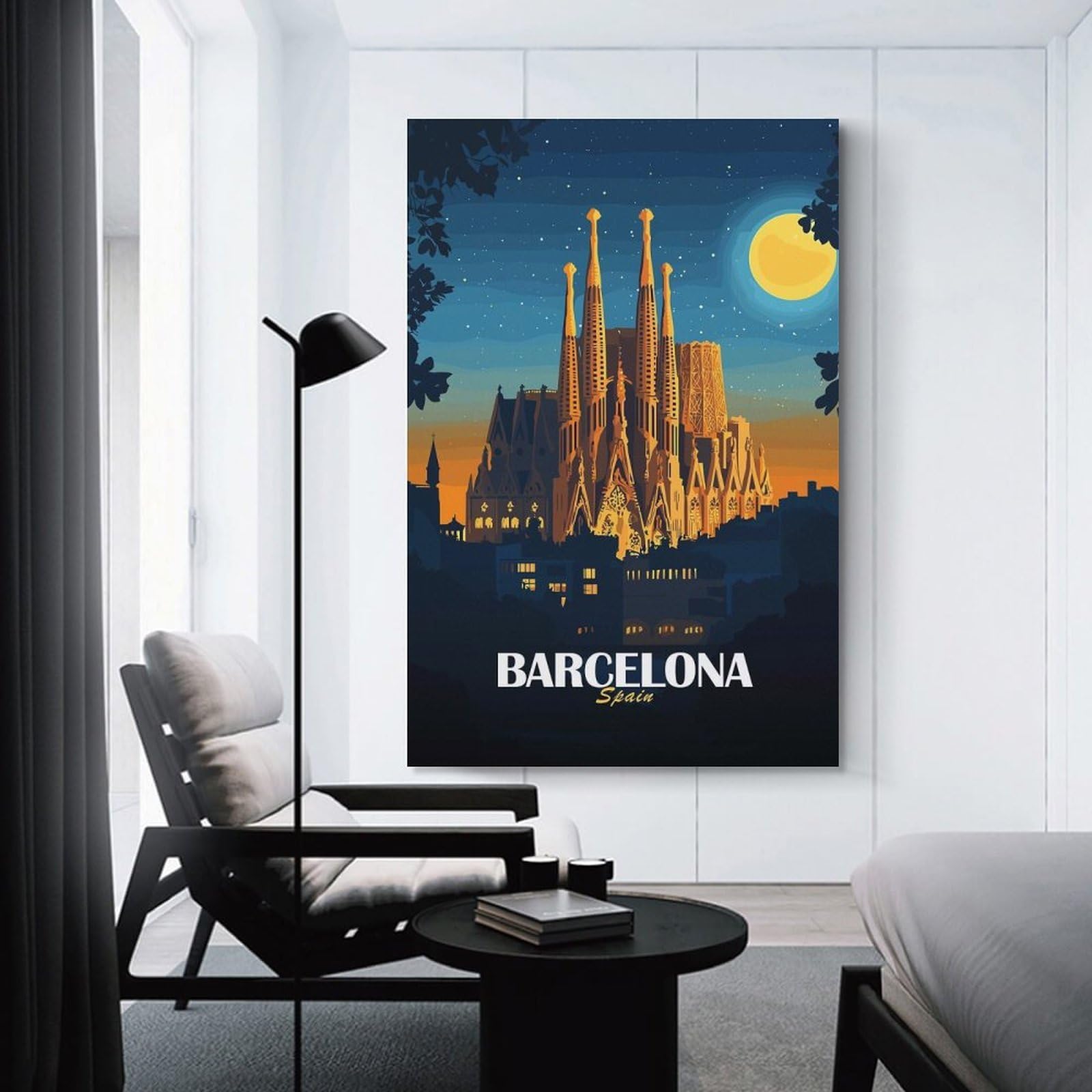 Junmoney Wall Art Print Barcelona Spain Sagrada Familia Illustration, 20x30inch(50x75cm), for Contemporary Homes, Apartments Or Offices, An Easy Choice for New Home Styling